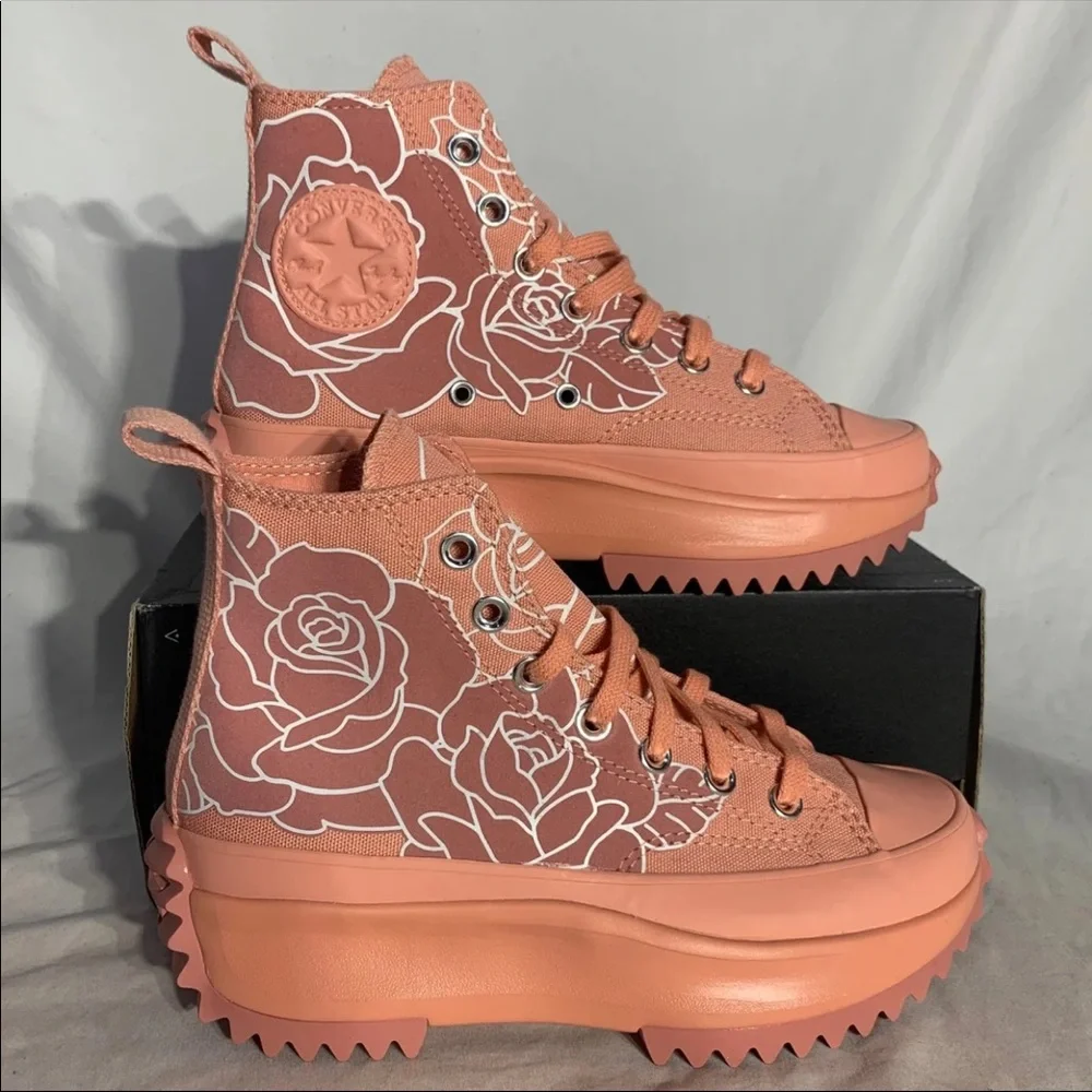 Converse Run Star Hike Platform‎ Natasha Cloud Floral Roses Hugh Top Shoes - New